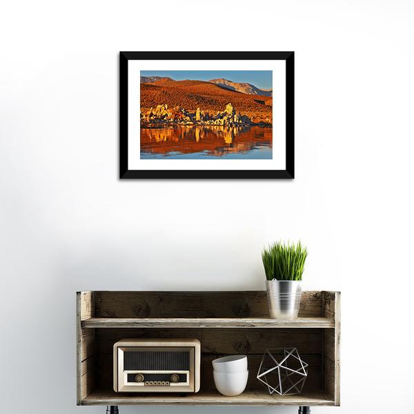 Orange Sunset At Mono Lake Canvas Wall Art-1 Piece-Framed Print-20" x 16"-Tiaracle