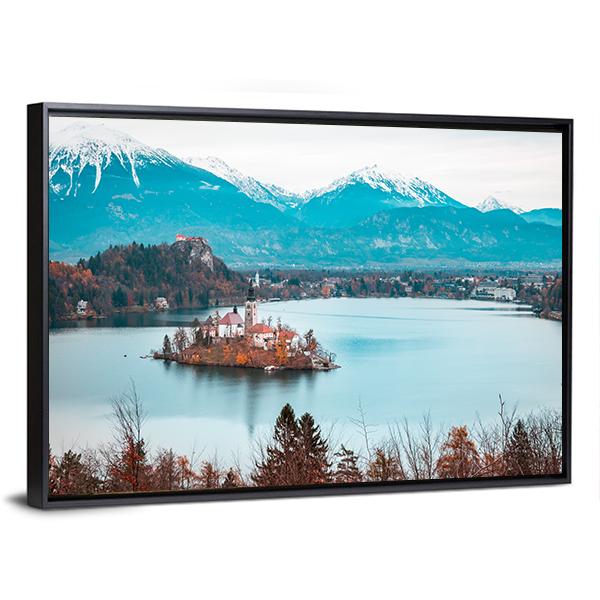 Bled Castle With Lake Canvas Wall Art-5 Horizontal-Gallery Wrap-22" x 12"-Tiaracle