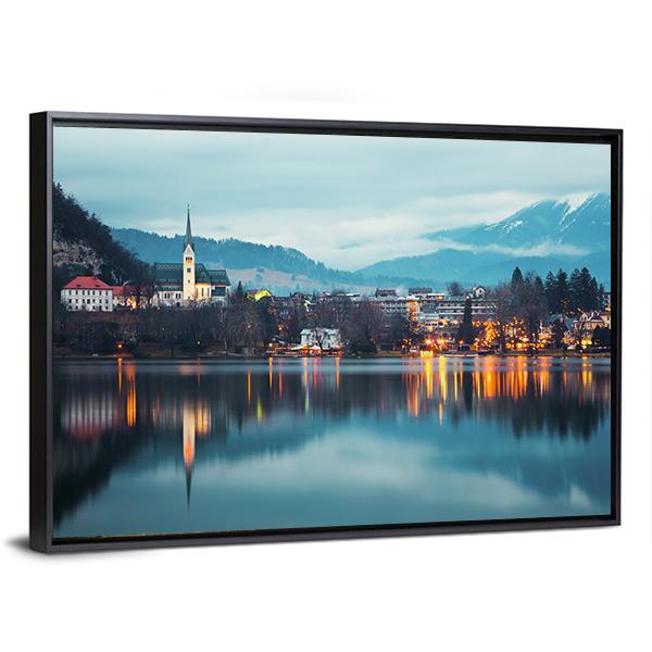 Bled Lake At Dusk Canvas Wall Art-3 Horizontal-Gallery Wrap-25" x 16"-Tiaracle