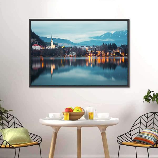 Bled Lake At Dusk Canvas Wall Art-3 Horizontal-Gallery Wrap-25" x 16"-Tiaracle