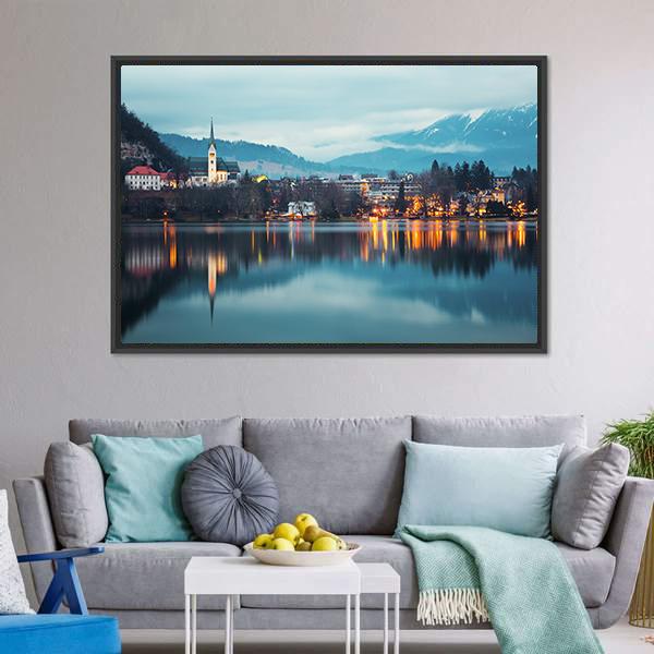 Bled Lake At Dusk Canvas Wall Art-3 Horizontal-Gallery Wrap-25" x 16"-Tiaracle