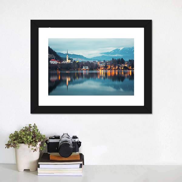 Bled Lake At Dusk Canvas Wall Art-1 Piece-Framed Print-20" x 16"-Tiaracle