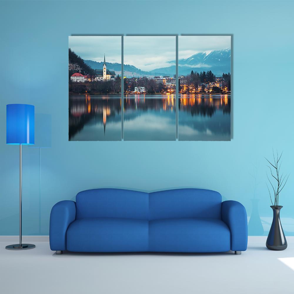 Bled Lake At Dusk Canvas Wall Art-3 Horizontal-Gallery Wrap-37" x 24"-Tiaracle