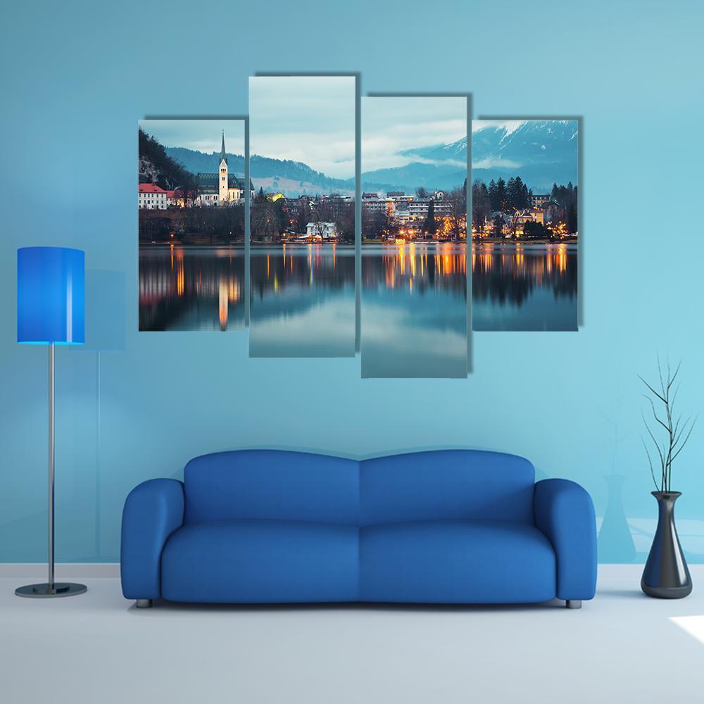 Bled Lake At Dusk Canvas Wall Art-1 Piece-Gallery Wrap-48" x 32"-Tiaracle