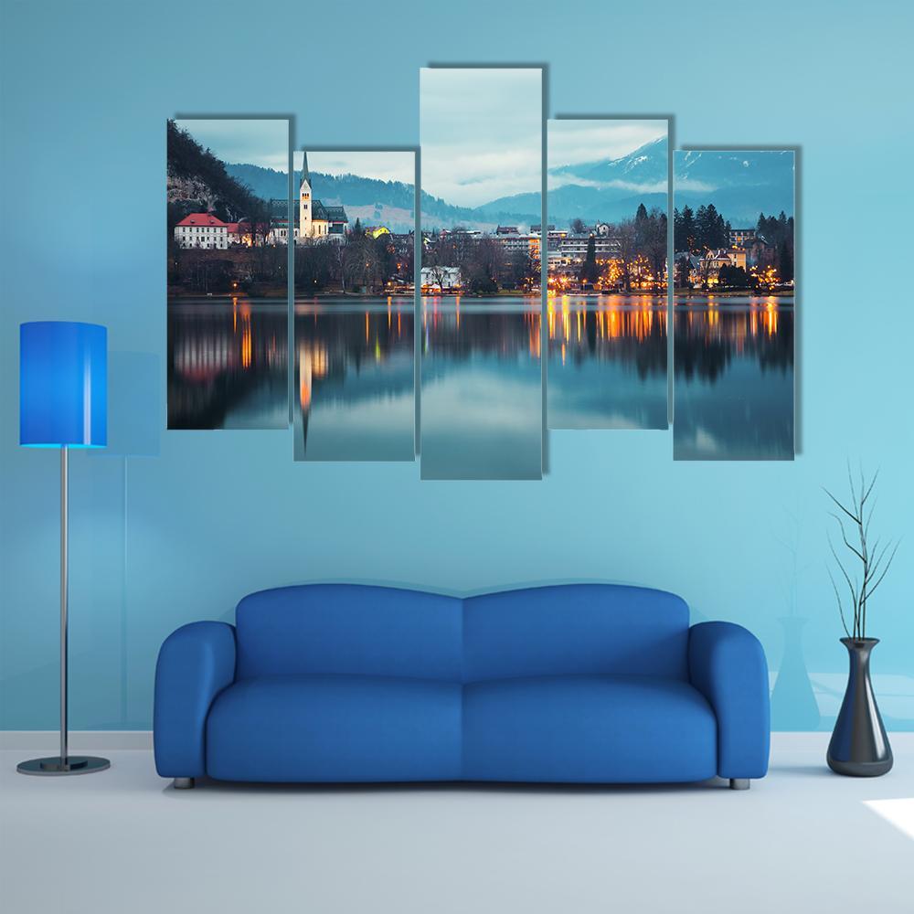 Bled Lake At Dusk Canvas Wall Art-5 Pop-Gallery Wrap-47" x 32"-Tiaracle