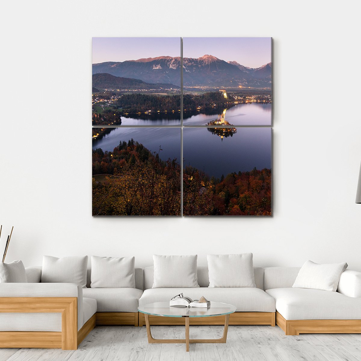 Bled Lake At Dusk Slovenia Canvas Wall Art-4 Square-Gallery Wrap-17" x 17"-Tiaracle