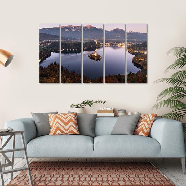 Bled Lake At Dusk Slovenia Canvas Wall Art-5 Horizontal-Gallery Wrap-22" x 12"-Tiaracle