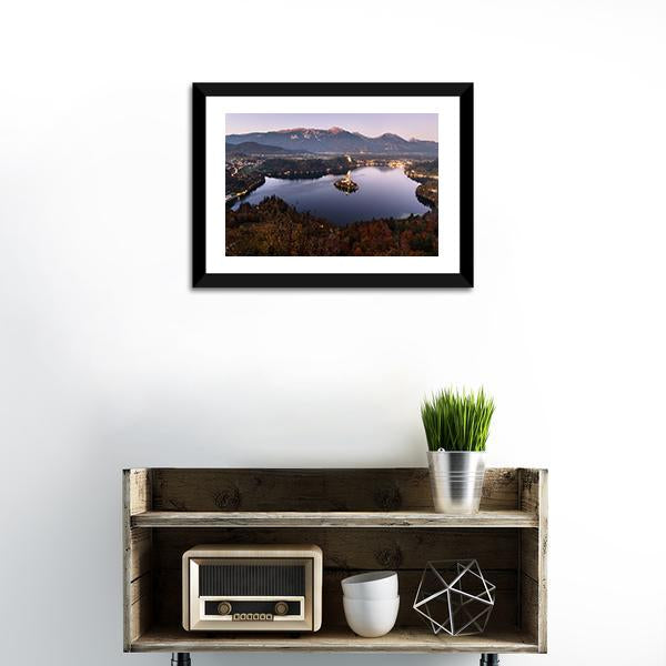 Bled Lake At Dusk Slovenia Canvas Wall Art-1 Piece-Framed Print-20" x 16"-Tiaracle