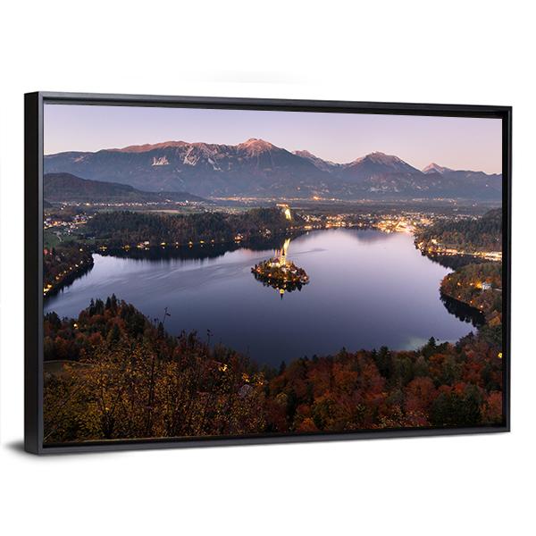 Bled Lake At Dusk Slovenia Canvas Wall Art-3 Horizontal-Gallery Wrap-25" x 16"-Tiaracle