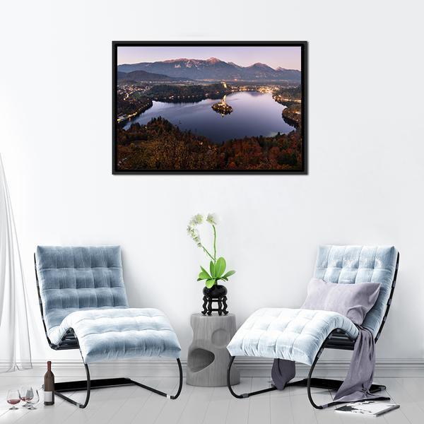 Bled Lake At Dusk Slovenia Canvas Wall Art-3 Horizontal-Gallery Wrap-25" x 16"-Tiaracle