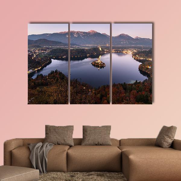 Bled Lake At Dusk Slovenia Canvas Wall Art-3 Horizontal-Gallery Wrap-37" x 24"-Tiaracle