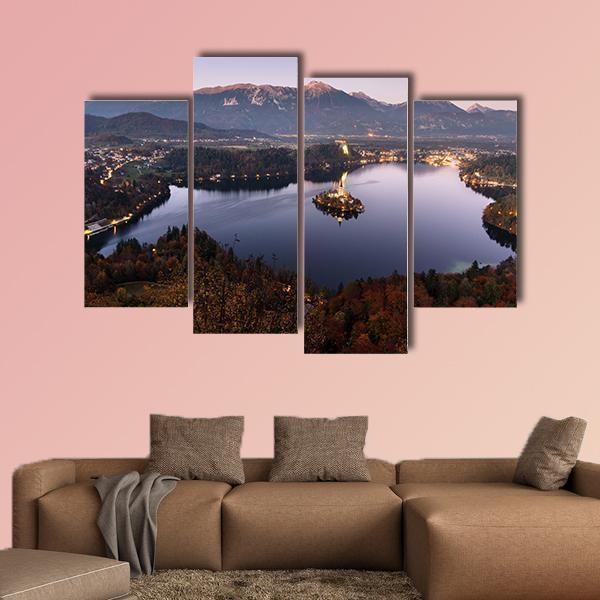 Bled Lake At Dusk Slovenia Canvas Wall Art-4 Pop-Gallery Wrap-50" x 32"-Tiaracle