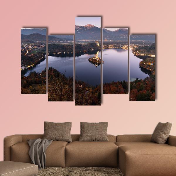 Bled Lake At Dusk Slovenia Canvas Wall Art-5 Pop-Gallery Wrap-47" x 32"-Tiaracle