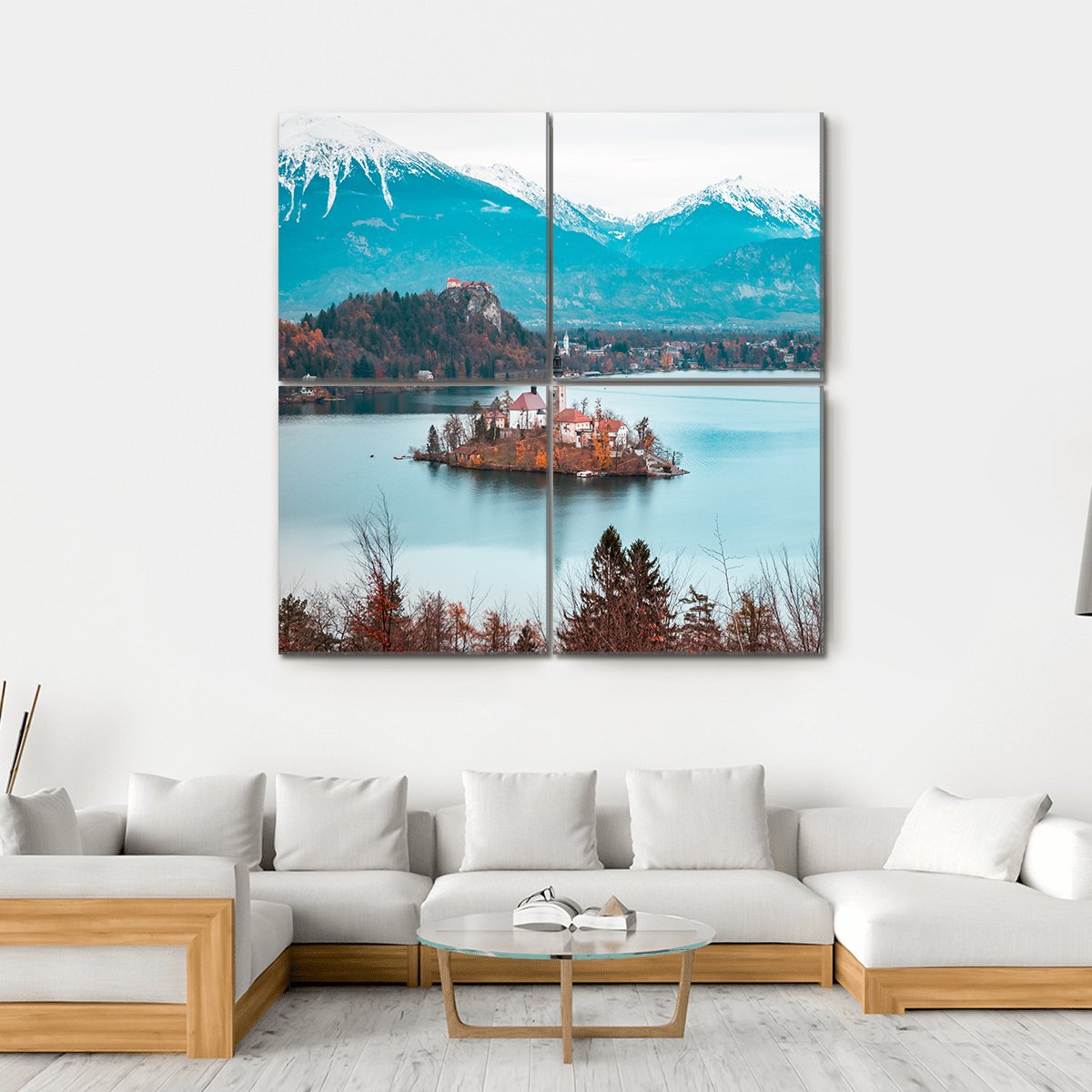 Bled Castle With Lake Canvas Wall Art-4 Square-Gallery Wrap-17" x 17"-Tiaracle