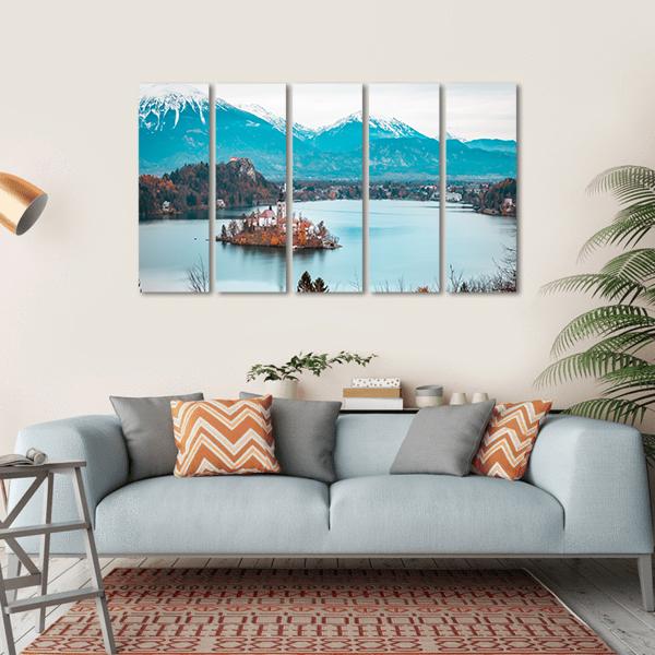 Bled Castle With Lake Canvas Wall Art-5 Horizontal-Gallery Wrap-22" x 12"-Tiaracle