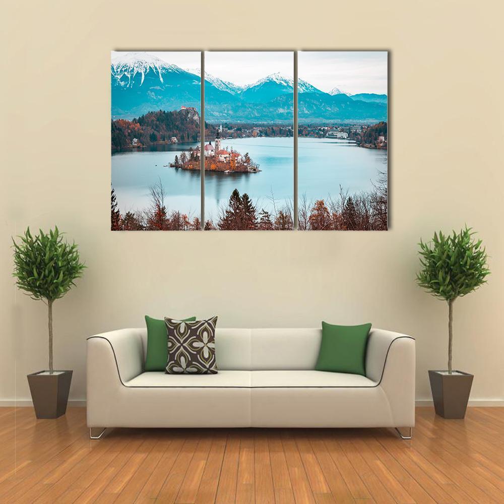 Bled Castle With Lake Canvas Wall Art-4 Pop-Gallery Wrap-50" x 32"-Tiaracle