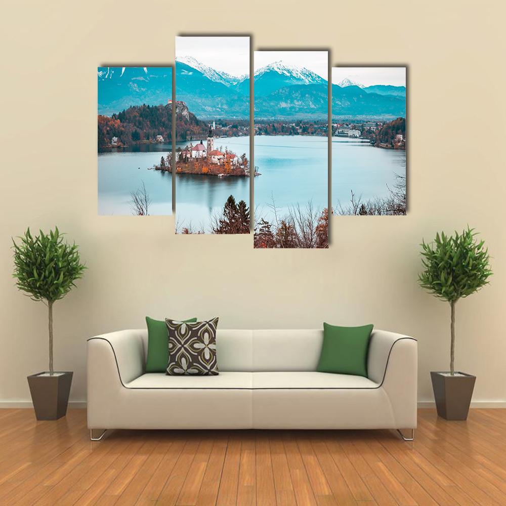Bled Castle With Lake Canvas Wall Art-4 Pop-Gallery Wrap-50" x 32"-Tiaracle