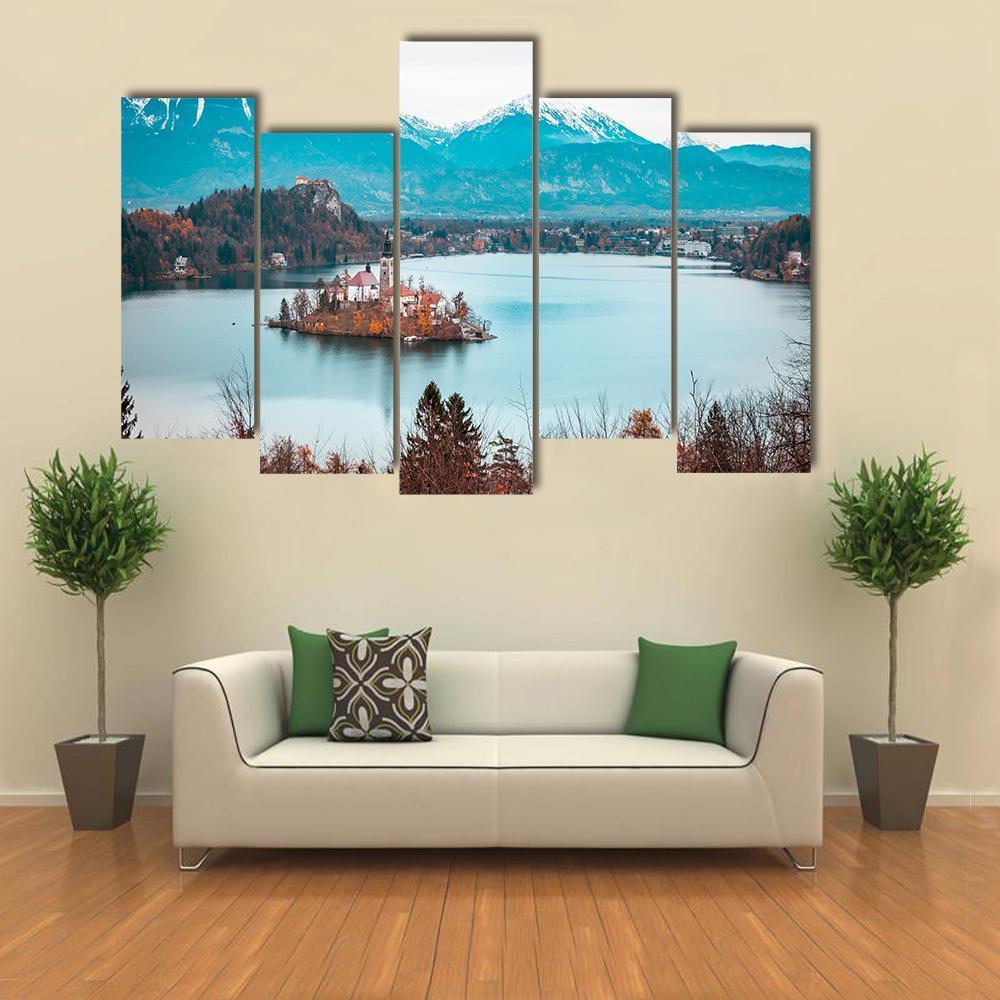 Bled Castle With Lake Canvas Wall Art-5 Pop-Gallery Wrap-47" x 32"-Tiaracle