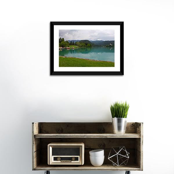 Bled Lake With Church Canvas Wall Art-1 Piece-Framed Print-20" x 16"-Tiaracle