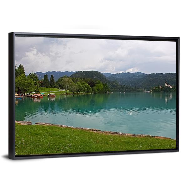 Bled Lake With Church Canvas Wall Art-3 Horizontal-Gallery Wrap-25" x 16"-Tiaracle