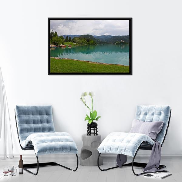 Bled Lake With Church Canvas Wall Art-3 Horizontal-Gallery Wrap-25" x 16"-Tiaracle