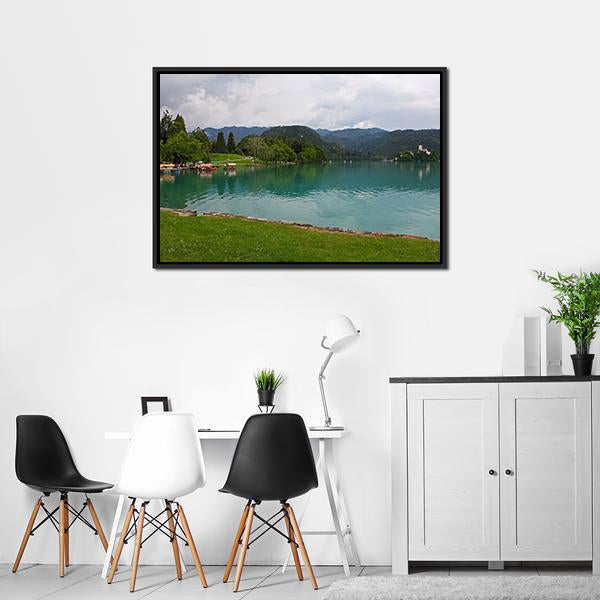 Bled Lake With Church Canvas Wall Art-3 Horizontal-Gallery Wrap-25" x 16"-Tiaracle