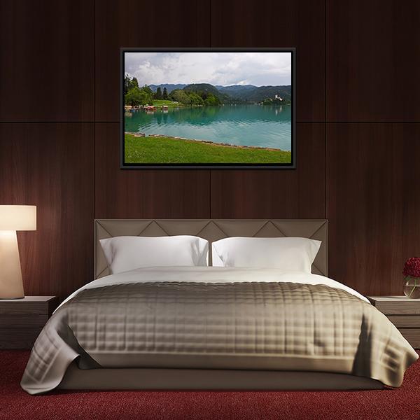 Bled Lake With Church Canvas Wall Art-3 Horizontal-Gallery Wrap-25" x 16"-Tiaracle