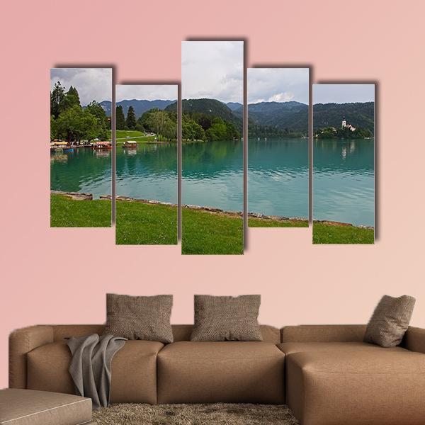 Bled Lake With Church Canvas Wall Art-5 Pop-Gallery Wrap-47" x 32"-Tiaracle