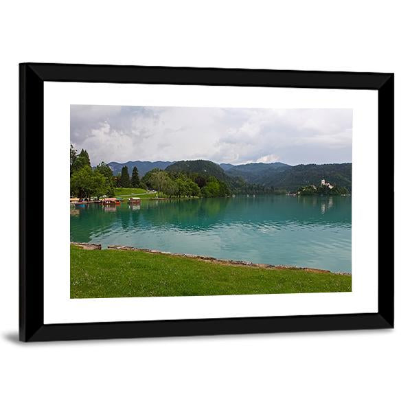 Bled Lake With Church Canvas Wall Art-3 Horizontal-Gallery Wrap-25" x 16"-Tiaracle
