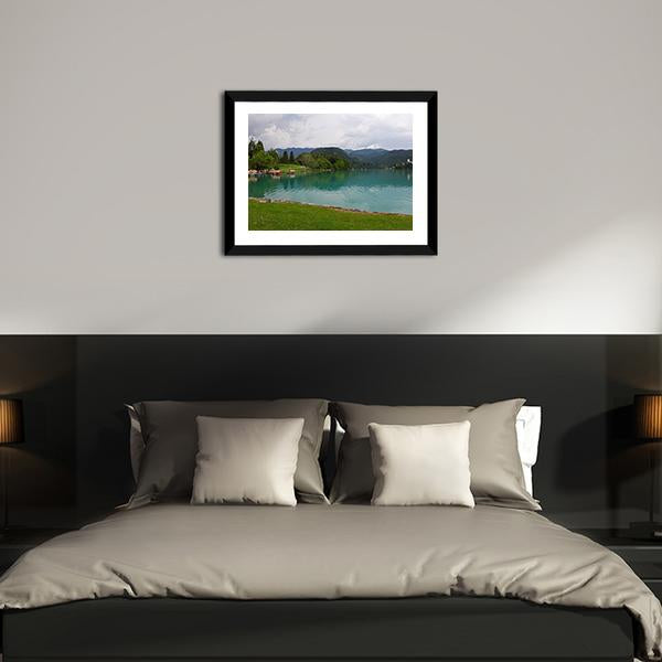 Bled Lake With Church Canvas Wall Art-3 Horizontal-Gallery Wrap-25" x 16"-Tiaracle