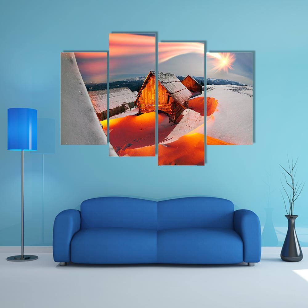 Blizzard Covered Alpine Fields Canvas Wall Art-4 Pop-Gallery Wrap-50" x 32"-Tiaracle