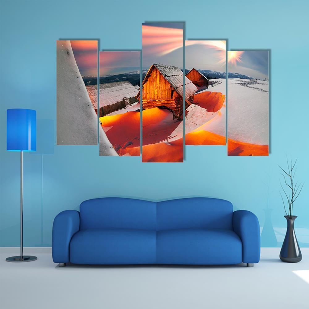 Blizzard Covered Alpine Fields Canvas Wall Art-5 Pop-Gallery Wrap-47" x 32"-Tiaracle