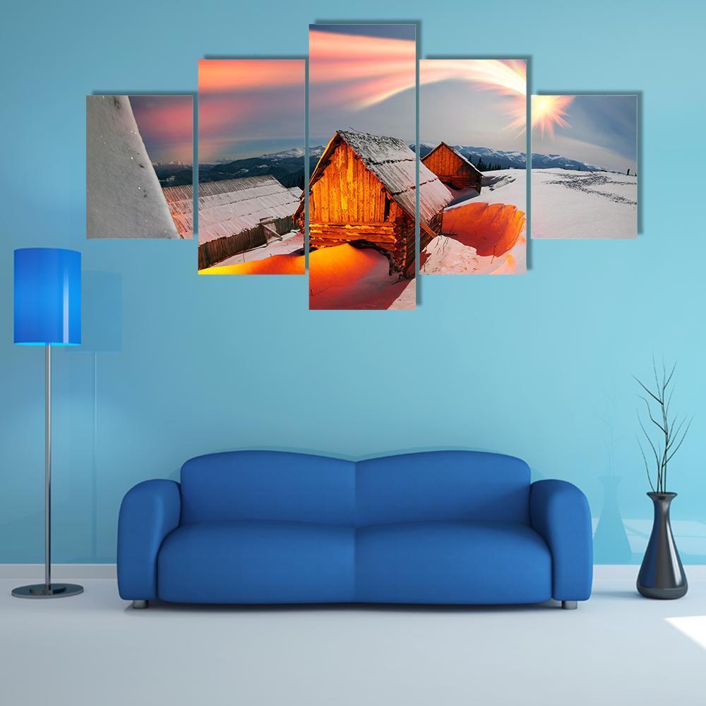 Blizzard Covered Alpine Fields Canvas Wall Art-5 Star-Gallery Wrap-62" x 32"-Tiaracle