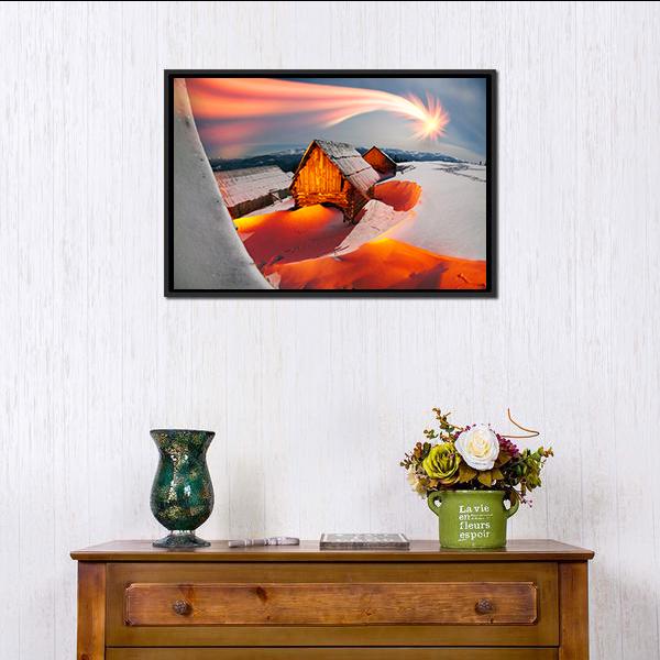 Blizzard Covered Alpine Fields Canvas Wall Art-1 Piece-Floating Frame-24" x 16"-Tiaracle