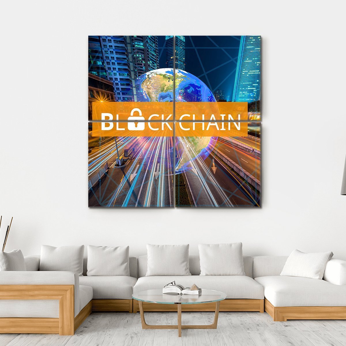 Concept Of Blockchain Canvas Wall Art-4 Square-Gallery Wrap-17" x 17"-Tiaracle