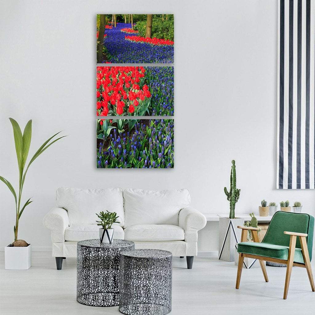 Blooming Blue Dutch Field Vertical Canvas Wall Art-3 Vertical-Gallery Wrap-12" x 25"-Tiaracle