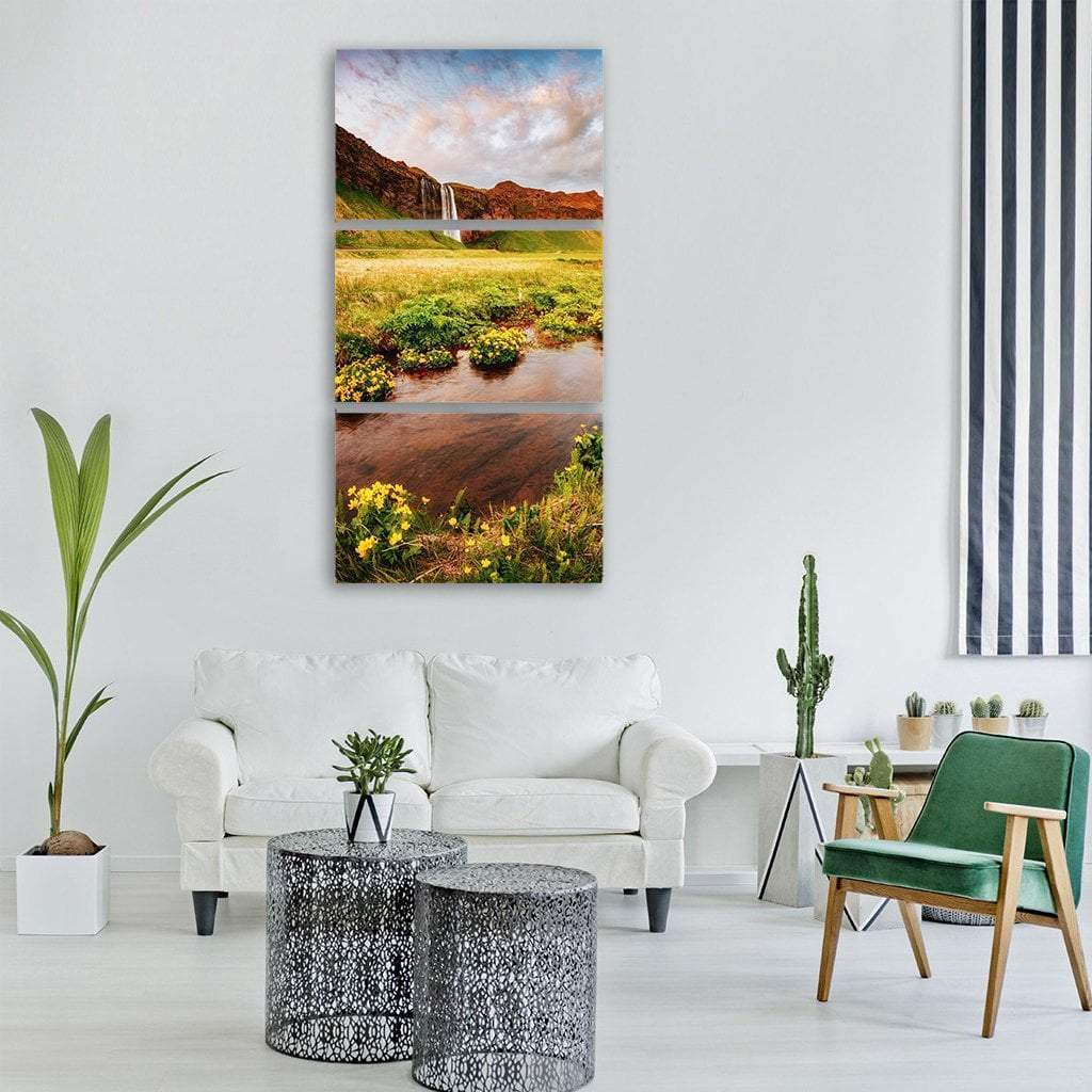 Blooming Green Field Vertical Canvas Wall Art-3 Vertical-Gallery Wrap-12" x 25"-Tiaracle