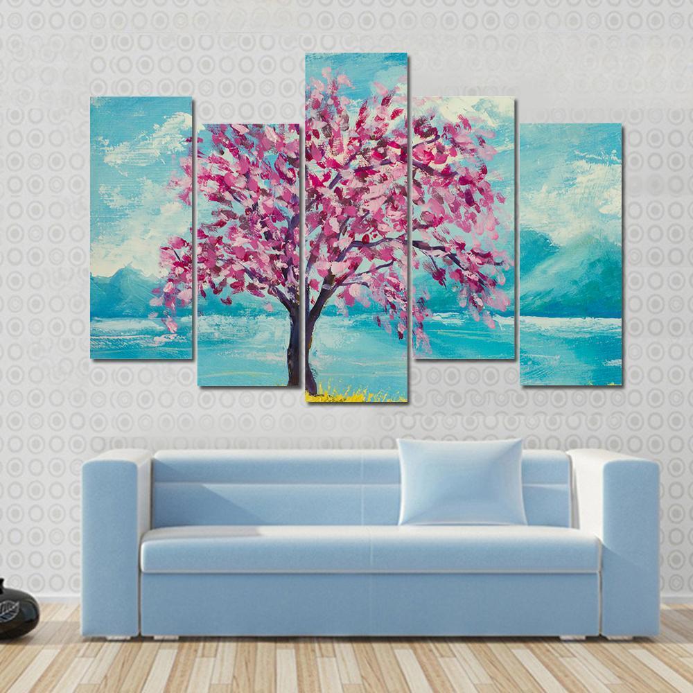 Blooming Sakura Canvas Wall Art-5 Pop-Gallery Wrap-47" x 32"-Tiaracle