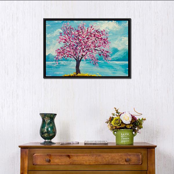 Blooming Sakura Canvas Wall Art-1 Piece-Floating Frame-24" x 16"-Tiaracle
