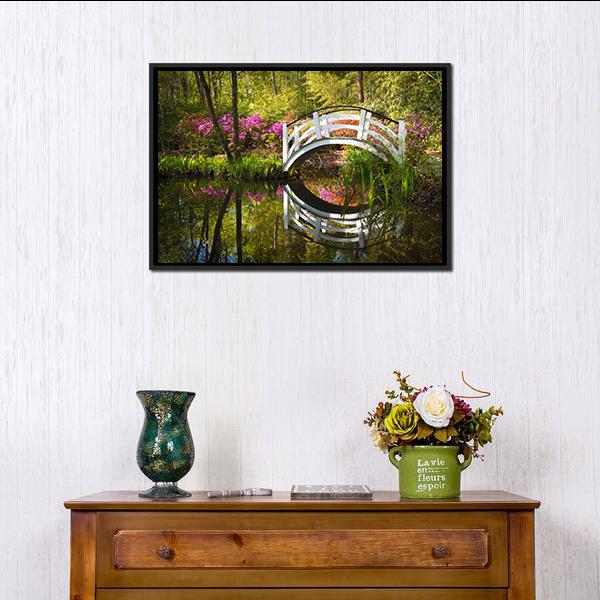 Garden Nature Pond Canvas Wall Art-1 Piece-Floating Frame-24" x 16"-Tiaracle