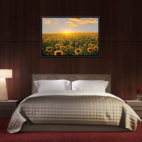 Blooming Sunflowers At Sunset Canvas Wall Art-5 Horizontal-Gallery Wrap-22" x 12"-Tiaracle