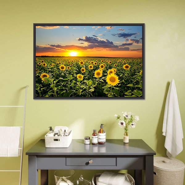 Blooming Sunflowers Canvas Wall Art-1 Piece-Floating Frame-36" x 24"-Tiaracle