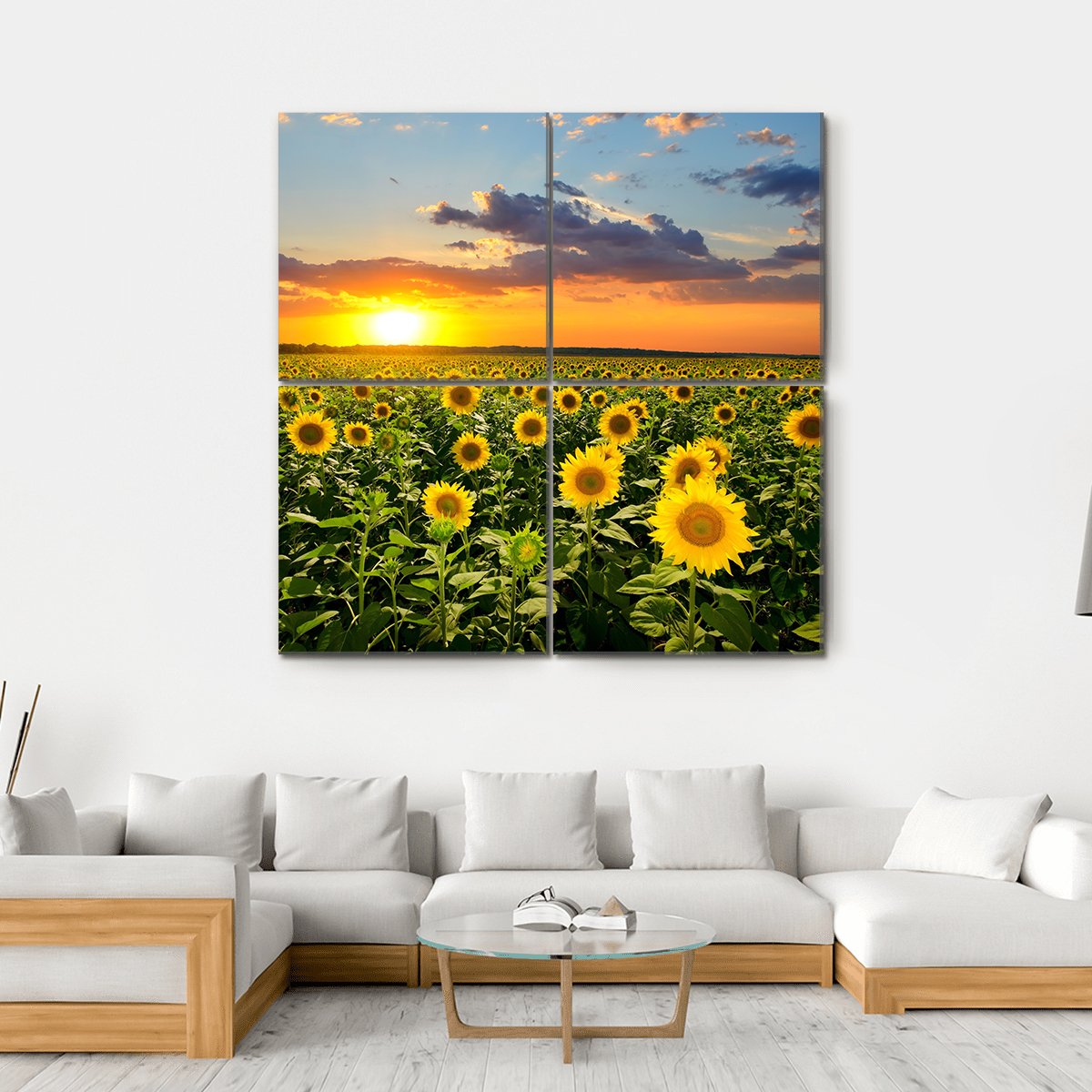 Blooming Sunflowers Canvas Wall Art-4 Square-Gallery Wrap-17" x 17"-Tiaracle