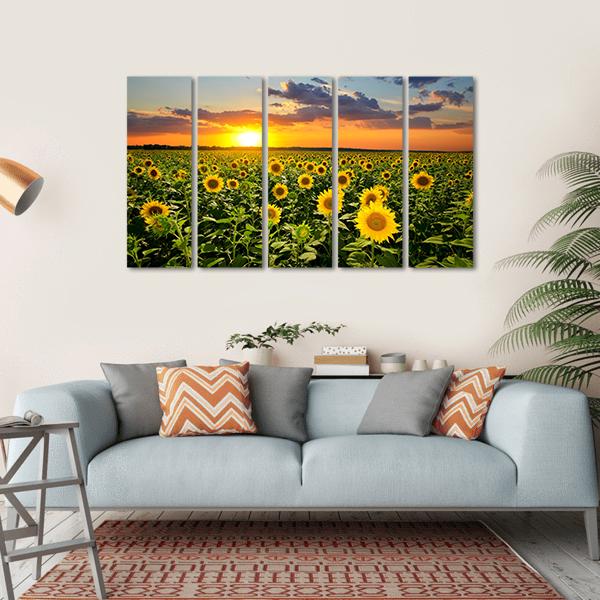 Blooming Sunflowers Canvas Wall Art-5 Horizontal-Gallery Wrap-22" x 12"-Tiaracle