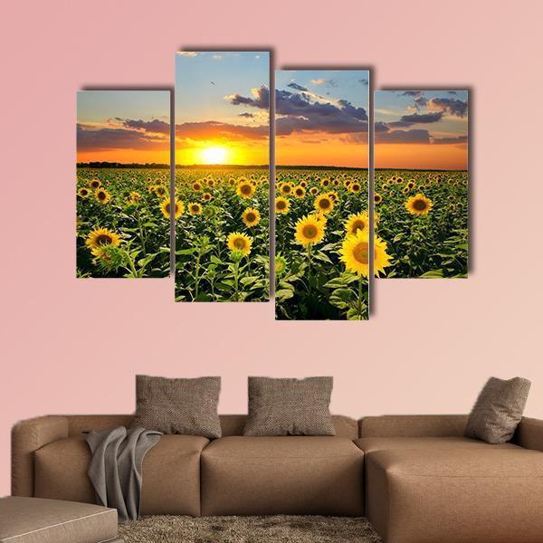 Blooming Sunflowers Canvas Wall Art-4 Pop-Gallery Wrap-50" x 32"-Tiaracle