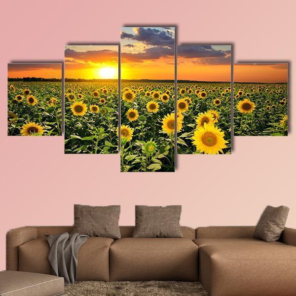 Blooming Sunflowers Canvas Wall Art-5 Star-Gallery Wrap-62" x 32"-Tiaracle