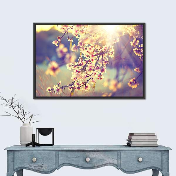 Blooming Tree &amp; Sun Flare Canvas Wall Art-1 Piece-Floating Frame-24" x 16"-Tiaracle