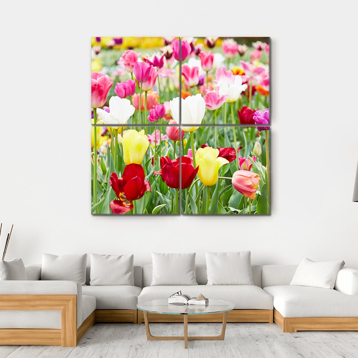 Blooming Tulips Canvas Wall Art-4 Square-Gallery Wrap-17" x 17"-Tiaracle