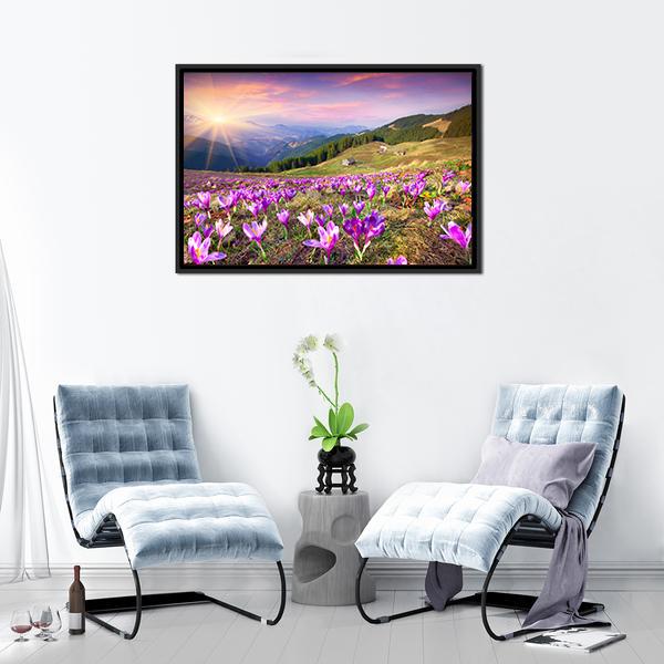 Blossom Of Crocuses Canvas Wall Art-5 Horizontal-Gallery Wrap-22&quot; x 12&quot;-Tiaracle