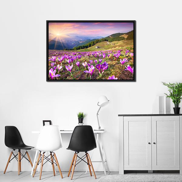 Blossom Of Crocuses Canvas Wall Art-5 Horizontal-Gallery Wrap-22" x 12"-Tiaracle